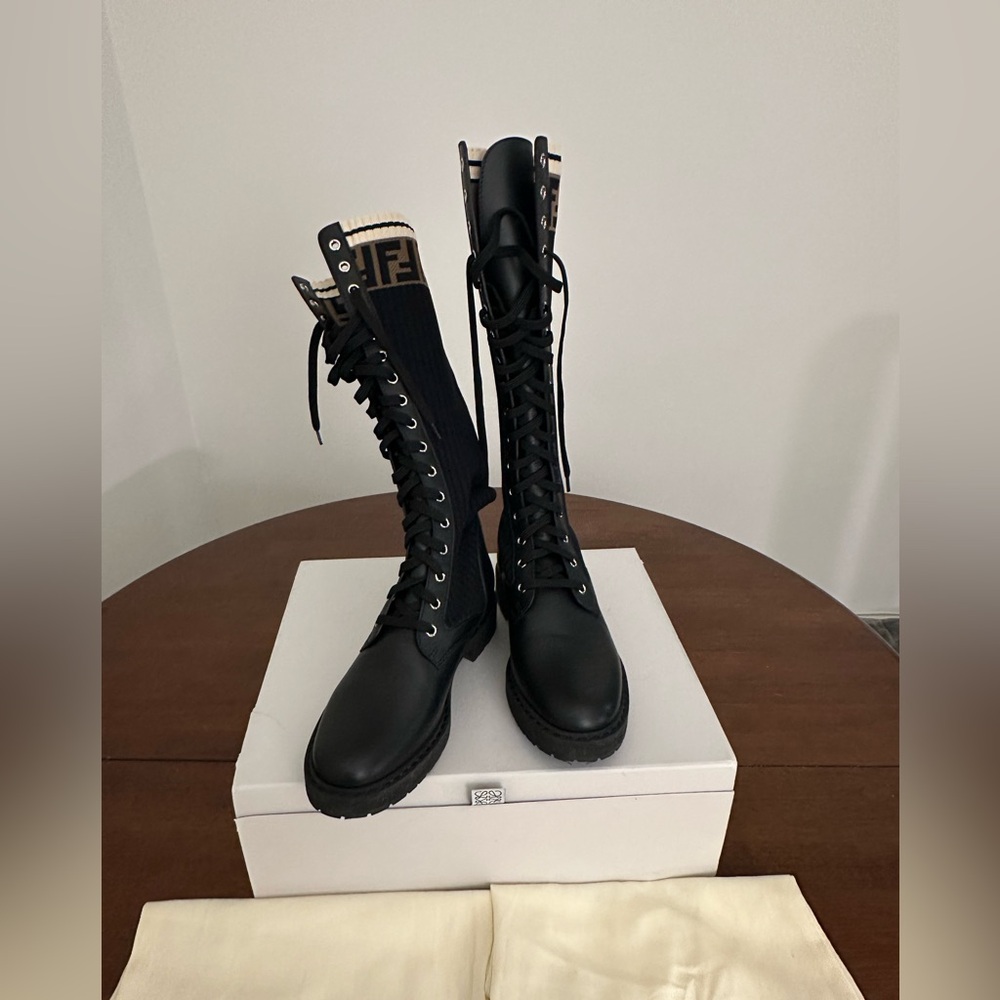 Fendi Black Lace-Up Boots